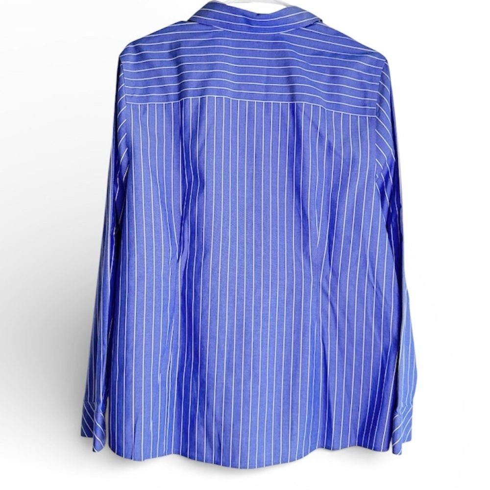 Chico’s Shirts No Iron All Season Coolmax Striped Blue White cotton Size 2 New - Picture 2 of 12